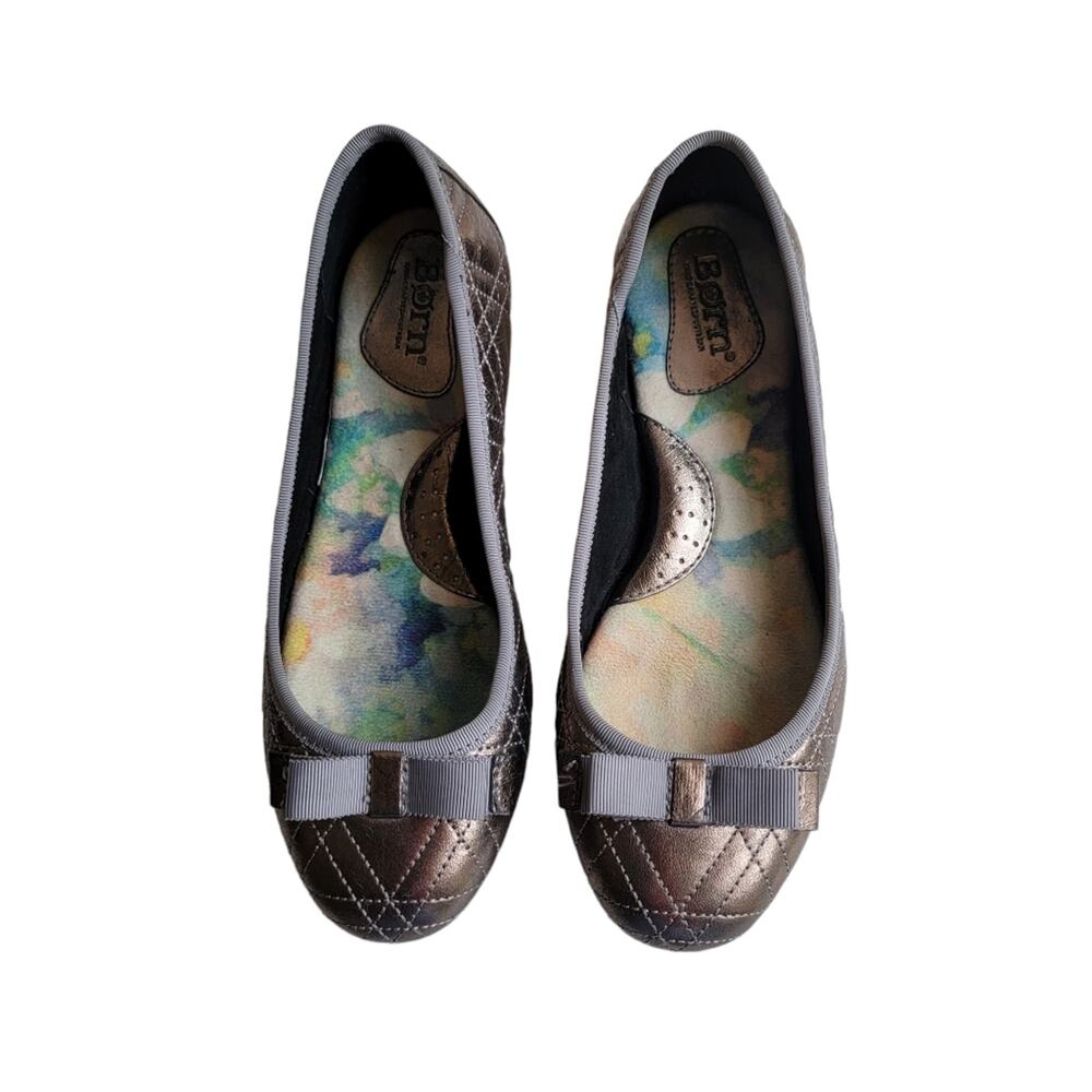 Born Tiffany Quilted Flat Metallic Leather Shoes Size 6